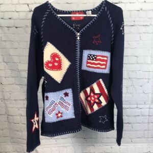 Holiday Lodge 4th of July Cardigan Sweater XL 18 cotton Ramie EUC